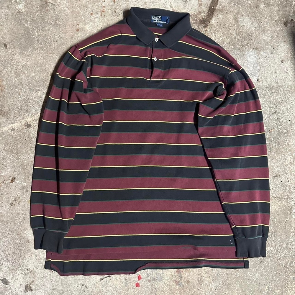 Polo Ralph Lauren long sleeve maroon black striped polo shirt Size Large